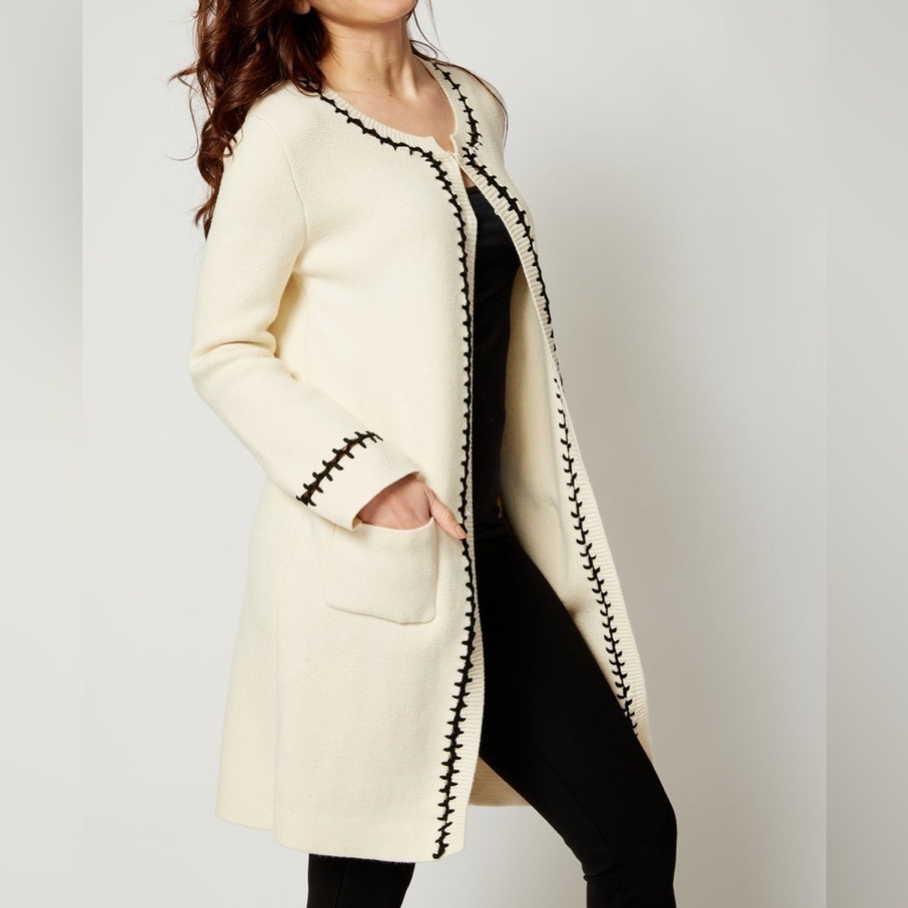 All Row Zig Zag Trim Sweater Coat cotton/wool blend